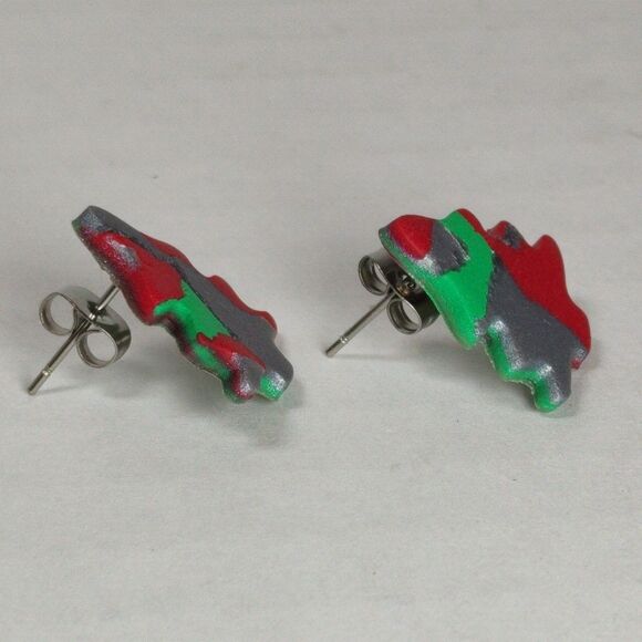 Handmade Polymer Clay Christmas Xmas Tree Stud Earrings Red Green Silver Glitter - Picture 7 of 14